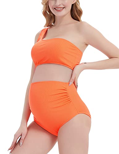 Sweetbump Maternity Bikini Sets Two Pieces Maternity Swimsuit Summer Ribbed Pregnancy Swimsuits One Shoulder Bathing Suits Orange Xl #TOP3