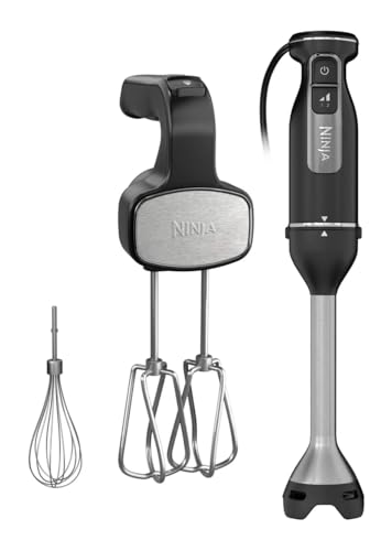 Ninja Foodi Power Mixer System, Black Hand Blender and Hand Mixer Combo with Whisk and Beaters, Variable Speed Control (CI100)