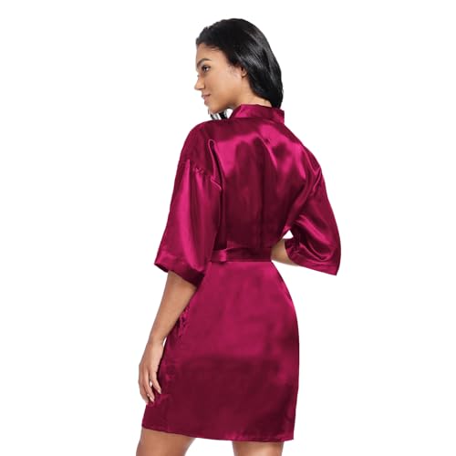 Image of Women's Short Satin Robes Lightweight Silky V-Neck Sleepwear Wedding Bridal Party Bride Bridesmaid Bathrobes
