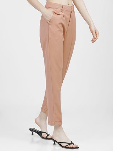 Image of Tokyo Talkies Women's Regular Fit Peg Trousers | Stretchable Trousers| High-Rise