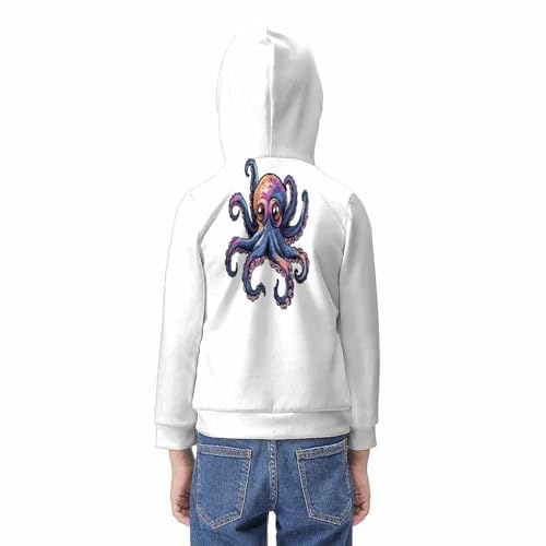 Sweat à capuche pieuvre molletonné contre le froid pour adolescents de 12-14 ans