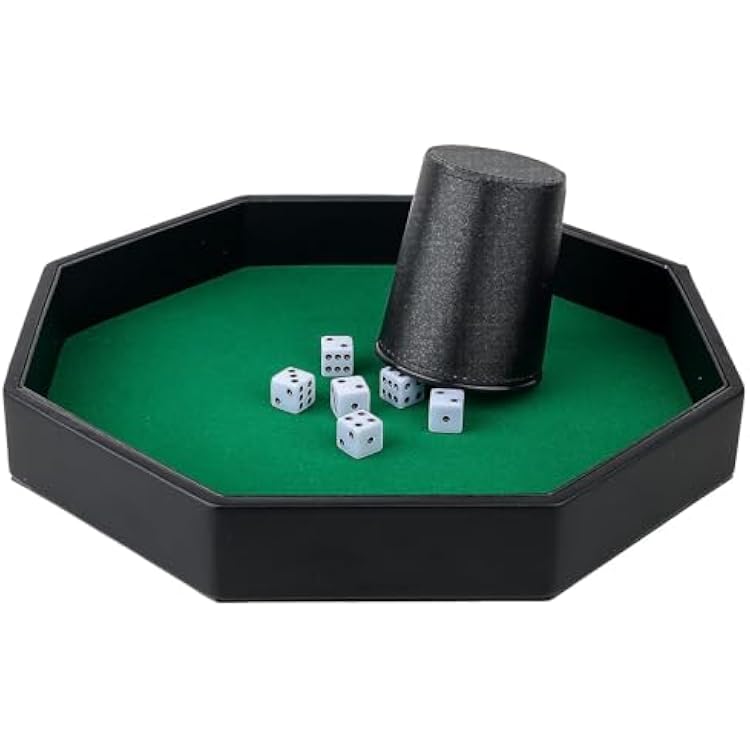 11.5 Inches Dice Rolling Tray, Leather Dice Tray, Felt Lined PU Leather Octagon Dice Tray (Green)