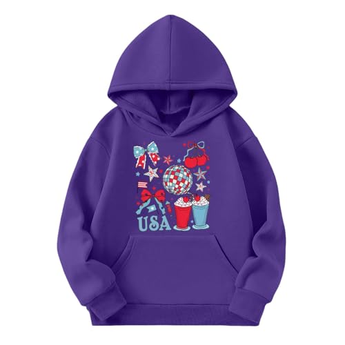 Genérico Sudadera con Capucha y Estampado gráfico patriótico para niñas, Ideal para Celebrar el 4 de Julio y para Uso Informal. (Purple, 11-12 Years)