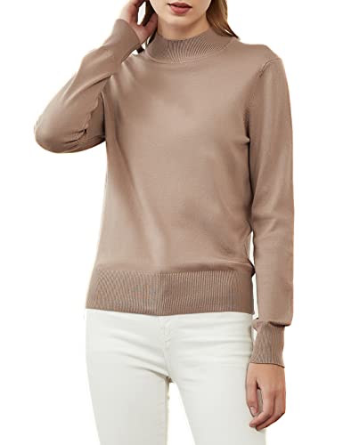 Womens Mockneck Sweater Lightweight Long Sleeve Sweater for Fall Winter Casual Pullover Knit Jumper Tops