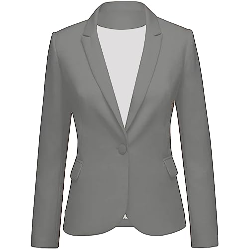 Chaqueta de Traje Informal de Color sólido para Mujer, Chaqueta con Solapa para Mantener el Calor y Delgada, Abrigo cárdigan Suelto Traje Oficina Mujer (Grey, XL)