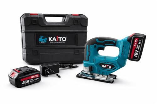 Image of KAITO 48V Cordless Jig Saw Brushless Motor Machine | 3000 SPM Variable Speed | 65MM Cutting Depth | 0-45 Bevel Cut | 3 Orbital Settings | Dual Battery with Charger | Wood, Metal & PVC Cutting Tool