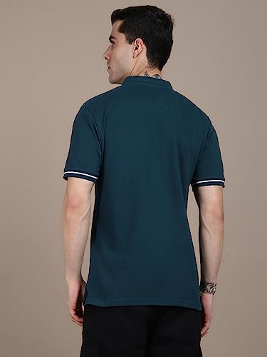 Image of Dennis Lingo Men's Cotton Solid Stand Collar Regular Fit T-Shirt