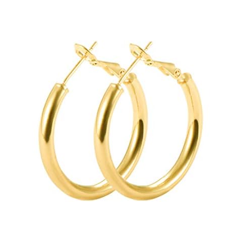 Yumay-9ct Gold Filled Smooth Creole Hoop Earrings for Girls or Womens 28mm Hoop Cover