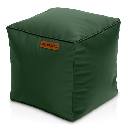 Green Bean Sitzhocker aus Kunstleder - Pouf mit EPS Perlen Füllung - 40 x 40 cm - perfekte Ergänzung zum Sitzsack - Sitzwürfel Sitzkissen Hocker Fußhocker - Dunkelgrün
