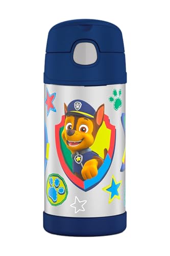 Thermos Garrafa térmica infantil Funtainer com canudo, aço inoxidável, 355 ml, Blue Paw Patrol