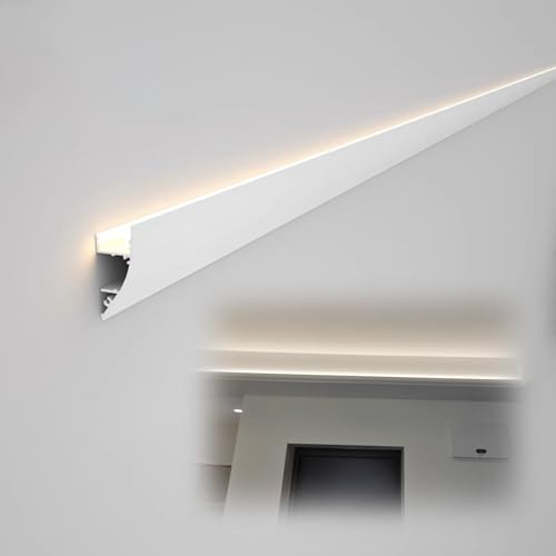 DQSPDBD Canal de tira LED de montaje en pared para iluminación indirecta, difusor LED para sala de estar, dormitorio, pasillo, perfil de aluminio, zócalo, iluminación descendente