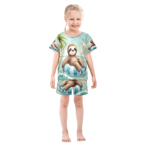 Sloth Summer Beach Pajama Set Short Sleeve Pajamas Shorts Sets Cotton Soft Loungewear Sleepwear 5Y3
