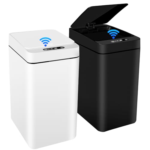 Sensor Bin 12 L Set of 2 - Automatic Touchless Bin with Smart Sensor for Bathroom Office Kitchen No Noise Waterproof Intelligent Bin with Lid Rubbish Bin for Office/Bathroom/Kitchen