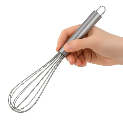Batidor manual, Varillas de batir, Batidor de alambre, Mezclador manual, Batidor de cocina, Batidor de huevos, Apto para Mezclar, Revolver la Masa, Huevos, Longitud 25 cm, Acero inoxidable