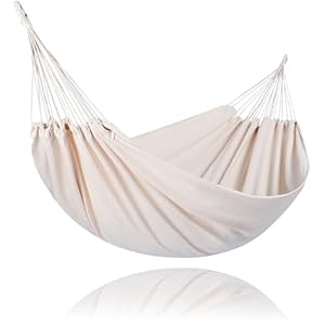 SUNCREAT Hammock Camping Hammock 2 Person Canvas Cotton Hammock, Double Travel Hammock with Carrying Bag, 475 lbs Capacity, Natural