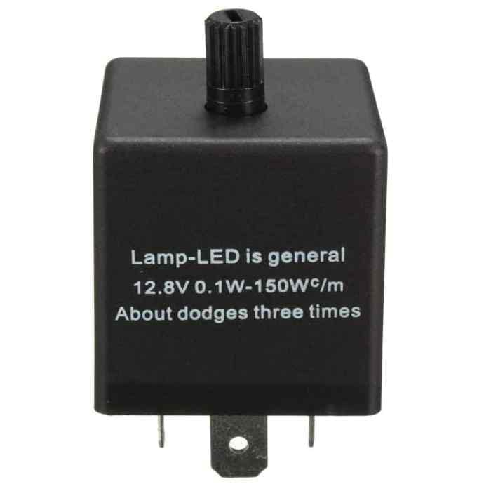 AUTOZOCO Relé moto intermitente 3 pines | relé LED intermitente ajustable | apto para bombillas direccionales | indicador de señal de giro | 12V con regulador | potencia de 0.1W-150W | negro | PVC