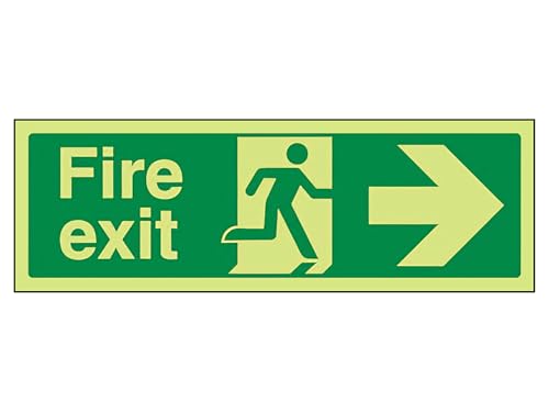 The Workplace Depot Fire Exit Right Glow-in-the-Dark Safety Sign – 150 x 450 mm Photoluminescent PVC, Landscape, Running Man & Right Arrow – For Offices, Warehouses & Schools
