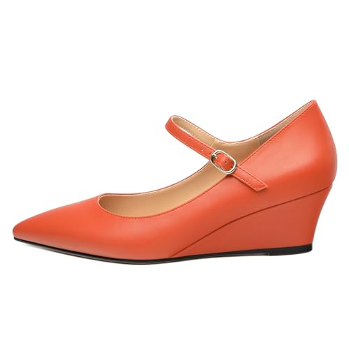 Womens Wedges Mary Jane Pointed Toe Ankle Strap Wedge Low Heel Dress Shoes Pumps for Women 2 Inches2