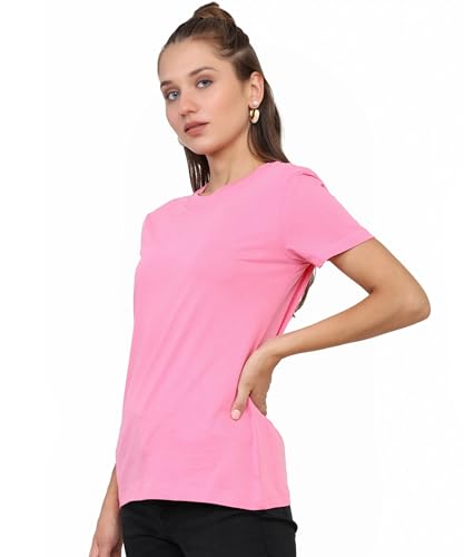 Image of Round Neck T-Shirt Top for Women | Combed Bio-Washed Ring Spun Cotton | Plain | Short Sleeves