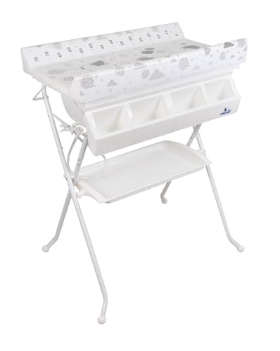 Bañera bidet para bebé, gris ratoncitos, con cambiador,cubeta y cestilla.