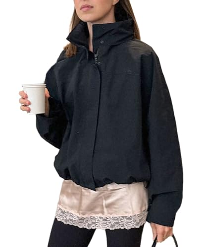 Crop Jackets for Women Streetwear Turtleneck Cropped Trench Coat Lightweight Zip Up Jackets for Women