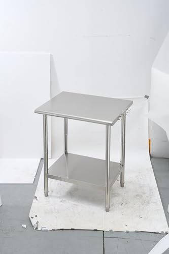 Garvee Stainless Steel Straight Edge Folding Table, Heavy Duty 48x24x34 inch Single Layer Workbench, Commercial Kitchen Prep Table, Industrial Utility Cart, 0.8mm Thick