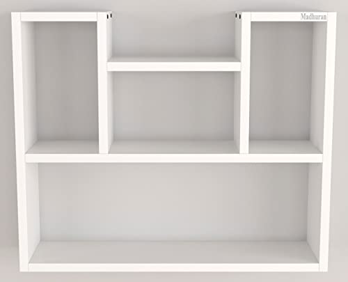 Image of Madhuran Riya Enginereed Wood Wall Mounted Books Display Shelf Racks Stand (Matte, White) Home Decor Multipurpose Organizer Kitchen Storage