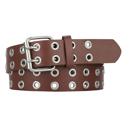 Women's PU Leather Belt with Grommets - Adjustable Strap for Pants & Skirts,Black, Brown, White