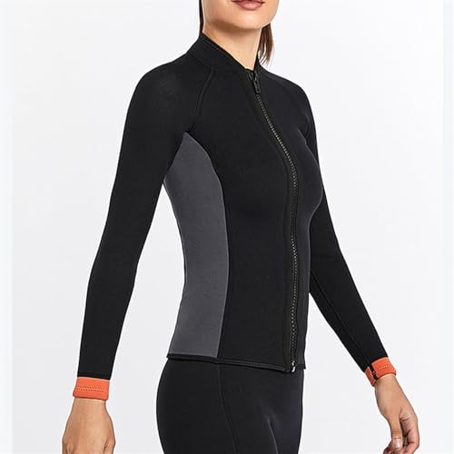 Chaqueta para mujer de neopreno 3MM, cortaviento y cálida para buceo, aquaeróbicos y actividades en agua fría (Negro, XS) miniatura 3