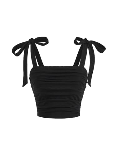 Verdusa Women's Knot Tie Shoulder Crop Cami Top Sleeveless Ruched Y2k Going Out Tops
