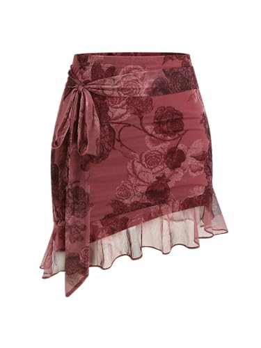 CIDER Chiffon High Waist Floral Knotted Mini Skirt