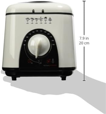 KitchenPerfected 1.0Ltr Compact Deep Fryer / Non-Stick / Thermostat Control / Frying Basket With Removable Handle / Non-Slip Feet / Detachable Lid / Viewing Window - Ivory White - E6010WI