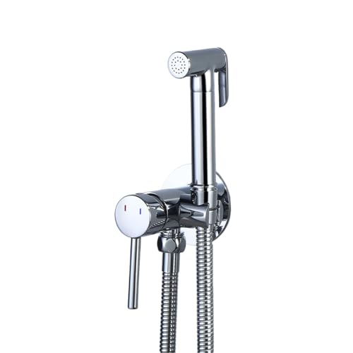 Ducha Higienicas para WC, Grifo Bidet para WC de Mano en Latón Agua Fría y Caliente, Kit de Ducha Bidet con Acero Inoxidable Manguera de 150cm, Pulverizador de Bidé Portátil para Inodoro, Cromo