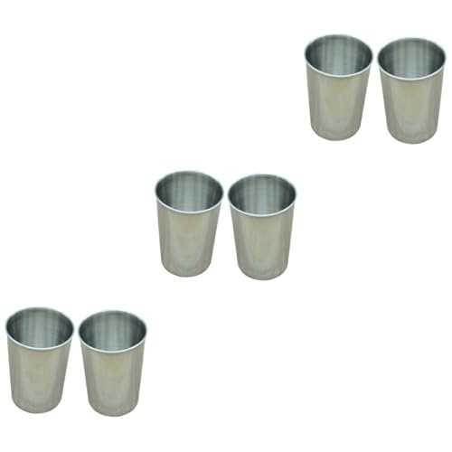 HOOTNEE 6pcs Stainless Steel Water Tumbler Cups Drinking Cups for Bathroom Beverages Versatile Mouthwash Beverage Holder Easy to Clean Silver Finish