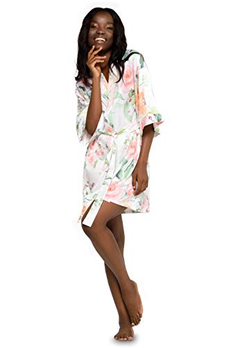 Image of Turquaz Women's Silky Satin Kimono Robes for Bridesmaids, Bride, Short Loungewear, Lingerie Dressing Gown Silk Like VS Robe