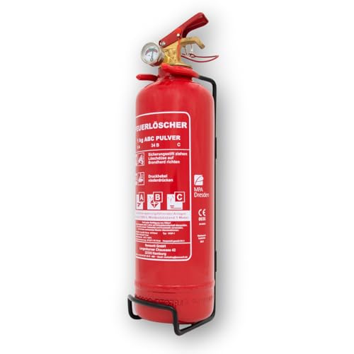 1kg Pulverlöscher, Feuerlöscher, Autolöscher, ABC Pulver, Pulver Feuerlöscher inkl. Halterung und Prüfschild
