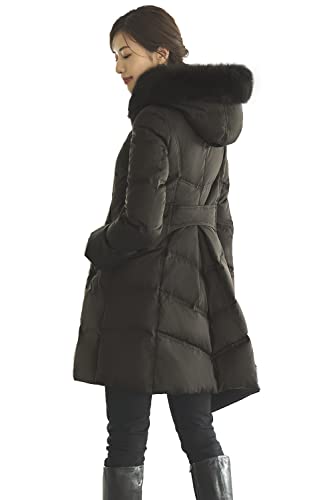 [ルイ ルエ ブティック] フォックス ファー バッスルスタイル ダウン コート レディース ダウンコート ダウンジャケット ロング 軽量 大きいサイズ フード 大人 毛皮 フォックスファー リアルファー 防寒 スリム 上品 M(9号) チャコールD372M2DGY - RUIRUE BOUTIQUE(ルイ ルエ ブティック) - 商品画像