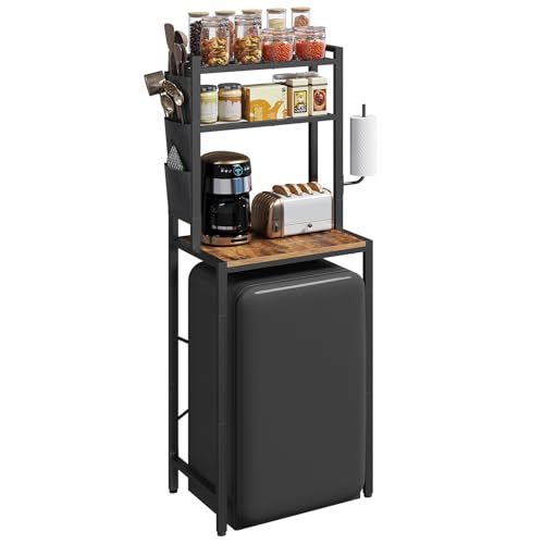 MAHANCRIS Bakers Rack with Mini Fridge Shelf 3-Tier Microwave Stand Coffee Bar Station with Paper Holder Freestanding Kitchen Storage Rack for Kitchen Rustic Brown and Black BRHR5401