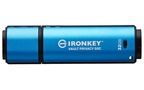 Kingston IronKey Vault Privacy 50 FIPS 197 Certified & XTS-AES 256-bit Encrypted USB TypeC Drive for Data Protection - IKVP50C/32GB