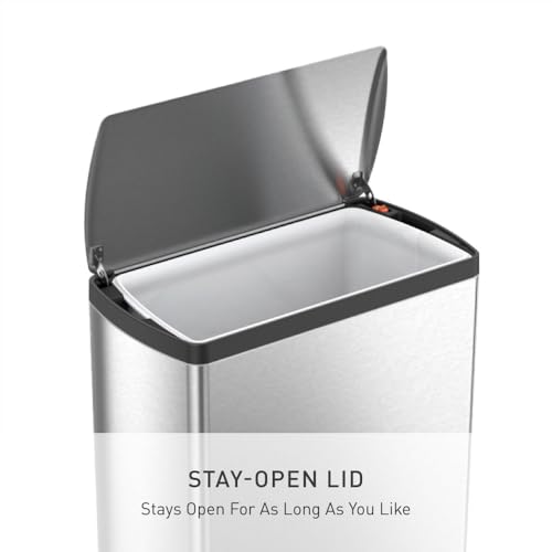 simplehuman CW1816 50L Rectangular Kitchen Pedal Bin, Strong Steel Pedal, Silent Soft Close Lid, Stay-Open Lid, Non-Skid Base, Fingerprint-Proof, Inner Bucket, Brushed Stainless Steel