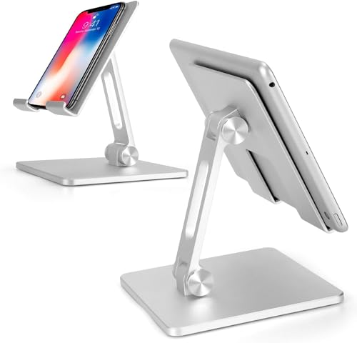 Genérico Soporte Tablet y Telefono. Ajustable, Plegable, Acero, Doble Altura y Ángulo (Plata)