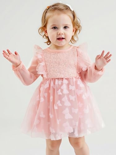 Renotemy Newborn Baby Girl Flower Dress Infant Clothes Tutu Tulle Dress Princess Wedding Party Dresses for Girls 0-18 Months3