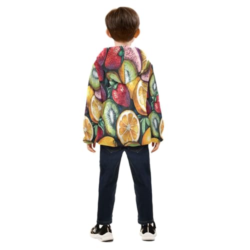 Colorful Fruit Pattern Toddler Fleece Jacket Girl Boys Hooded Fleece Jacket Coat Warm Outwear Zip-up 3-10T4