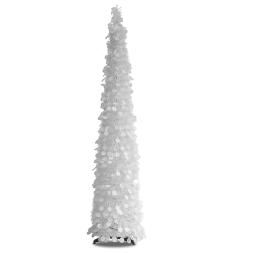 White-Christmas-Tree-5ft-Collapsible-Pop-Up-Tinsel-Christmas-Tree-for-Holiday-Party-Xmas-Decor-Home-Office-Farmhouse-Fireplace-Decoration White Christmas Tree 5ft Collapsible Pop Up Tinsel Christmas Tree for Holiday Party Xmas Decor Home Office Farmhouse Fireplace Decoration