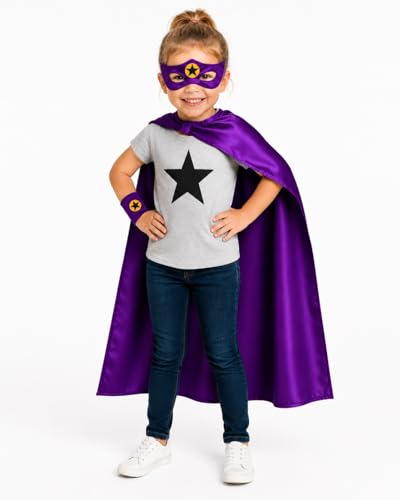 Maribus-FL Superhero Capes and Masks for Kids - Satin Capes Felt Masks Bracelets for Boys and Girls Ages 2-12 - Dress-Up and Party Favor Pack (Novara Little Hero STAR)