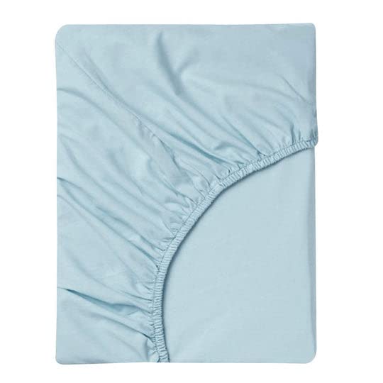 100% Egyptian Cotton 1 Piece Fitted Sheet - Light Blue Solid Fully Elasticized Deep Pocket Of 45 CM - All Around Fitted Sheets For Better Comfort - King Single Size.