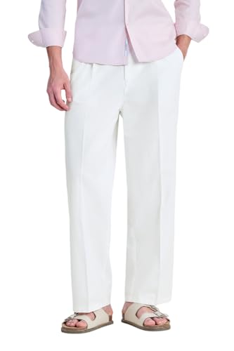 Image of SNITCH Men Trousers Holiday & Casual Wear | Relaxed Fit Pleated Front & Straight Leg Design | Breathable Cotton Linen Blend Fabric for Summer & Vacation Outings