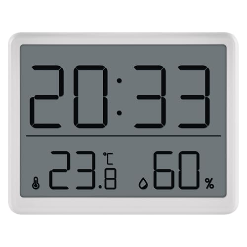 EMOS digitales Raumthermometer und Hygrometer mit Uhr zum Aufstellen/Aufhängen/Magnethalterung - LCD Display mit Anzeige von Mindest- und Höchstwerten, Datum, Wecker - inkl. Batterie - weiß EMOS digitales Raumthermometer und Hygrometer mit Uhr zum Aufstellen/Aufhängen/Magnethalterung - LCD Display mit Anzeige von Mindest- und Höchstwerten, Datum, Wecker - inkl. Batterie - weiß