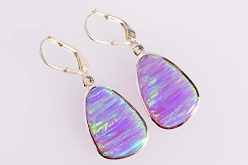 Boucles d'oreilles opale de feu multicolore bijoux faits main - 3