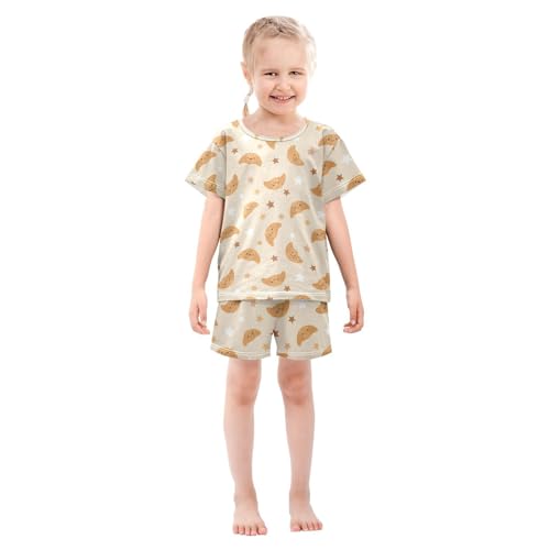 Pajama Short Sets Cute Croissant Stars Pattern Soft Cotton Summer Sleepwear 2 Piece PJS Size 5-14T4